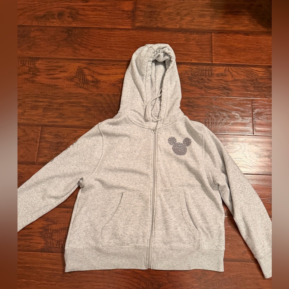 Walt Disney World Gray Hooded Zip-Up Sweatshirt with Mickey Mouse Accent